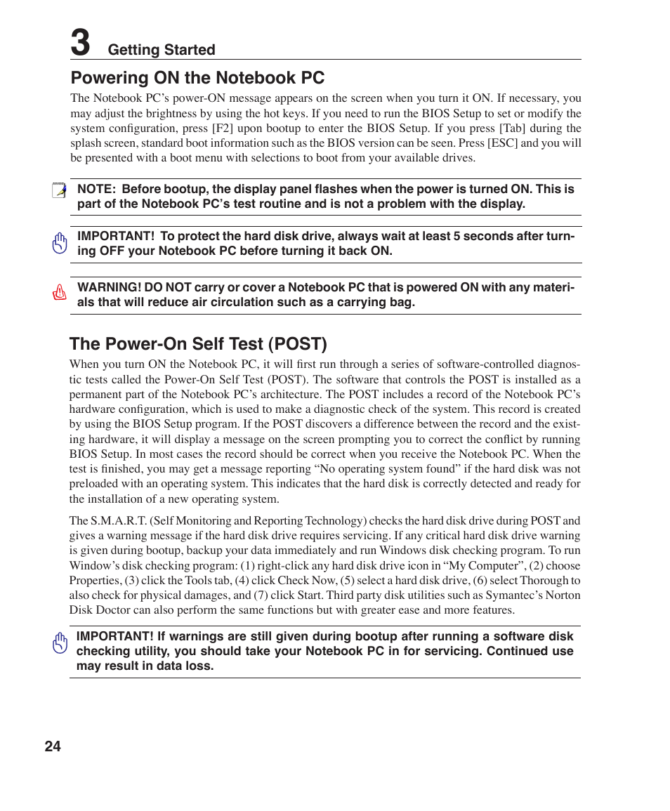 The power-on self test (post) | Asus Z96J User Manual | Page 24 / 67