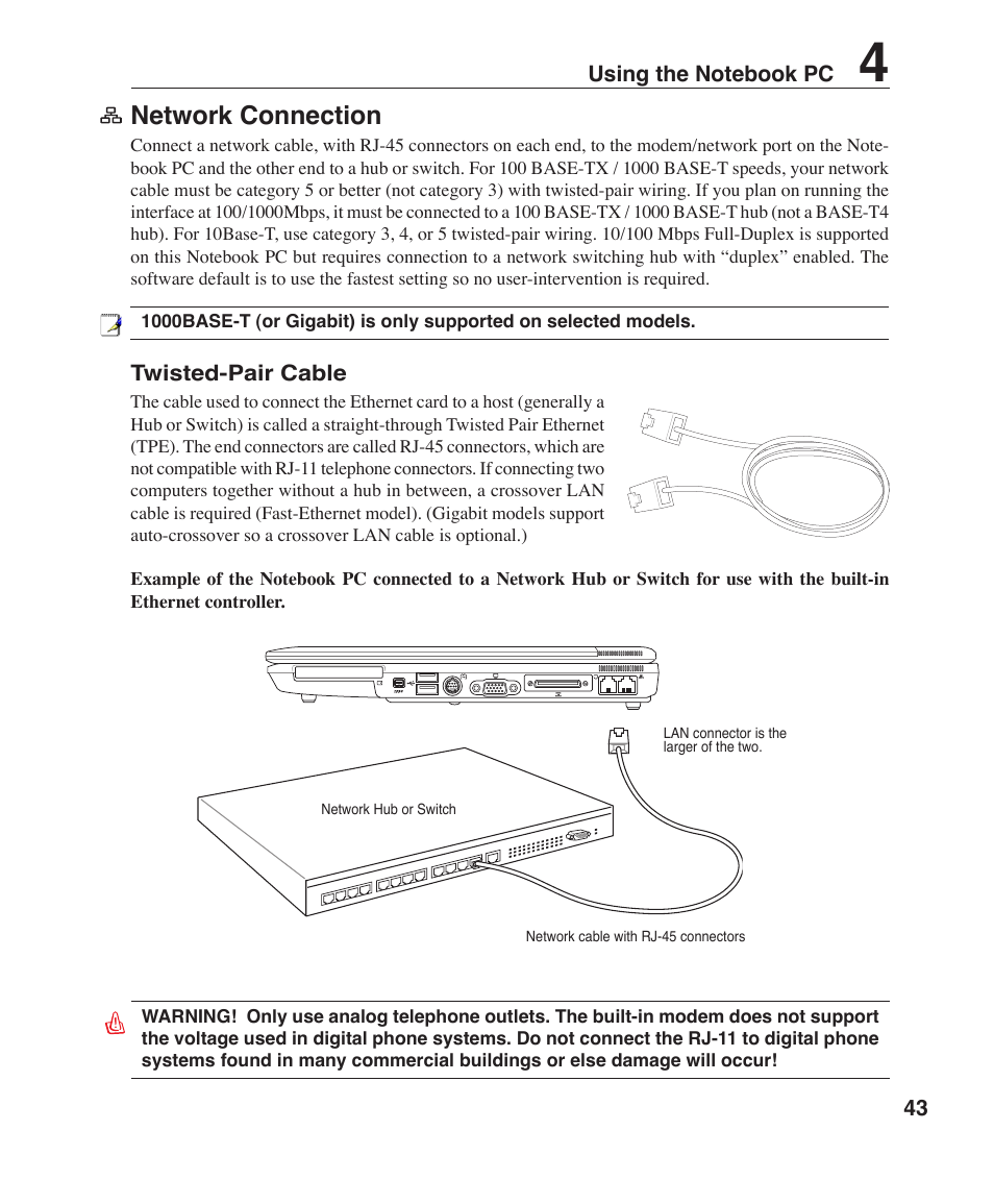 Network connection | Asus Z96J User Manual | Page 43 / 67