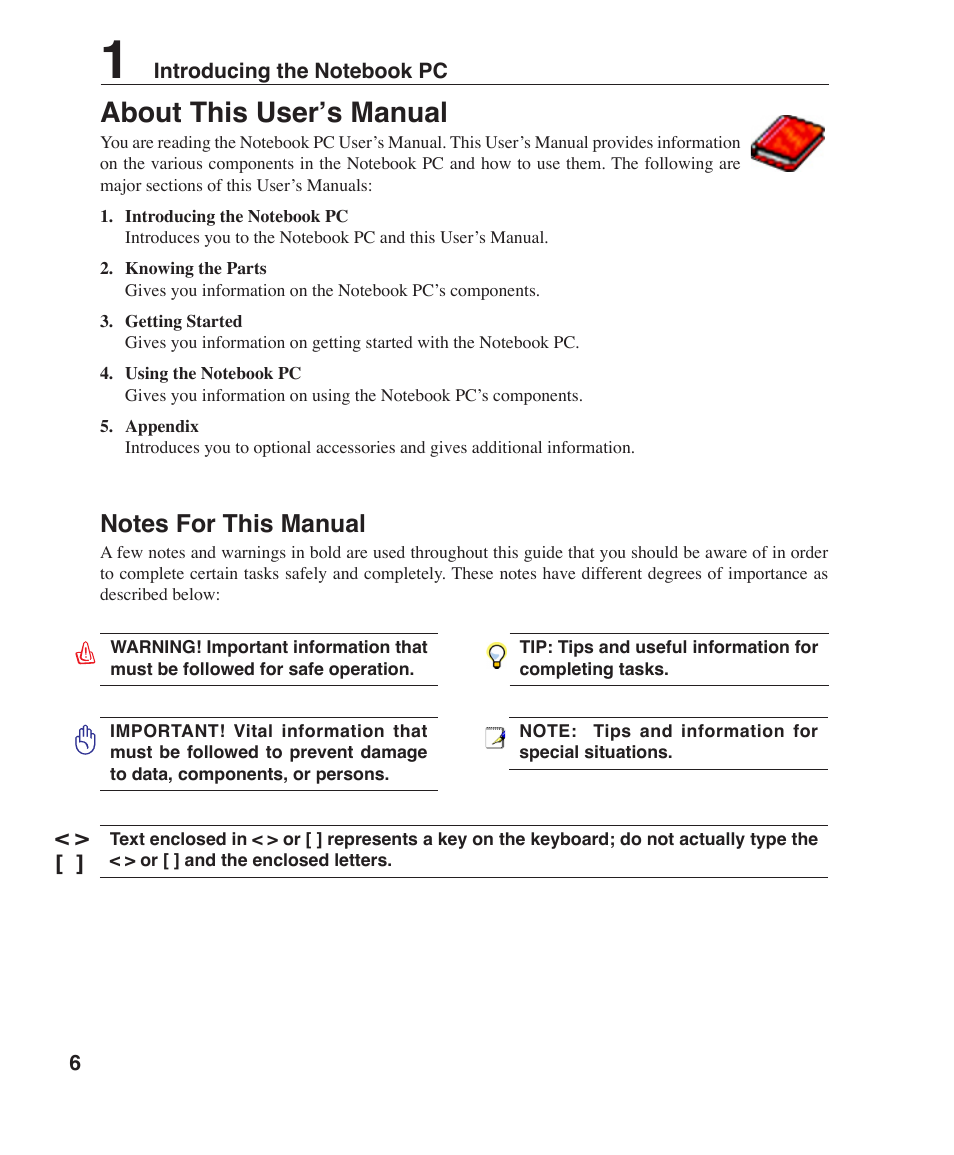 About this user’s manual | Asus Z96J User Manual | Page 6 / 67