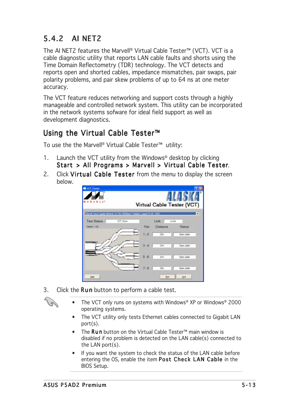 Using the virtual cable tester | Asus P5AD2 Premium User Manual | Page 123 / 152