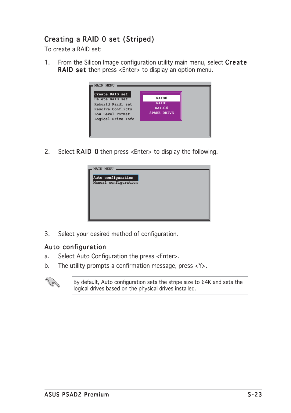 Creating a raid 0 set (striped) | Asus P5AD2 Premium User Manual | Page 133 / 152