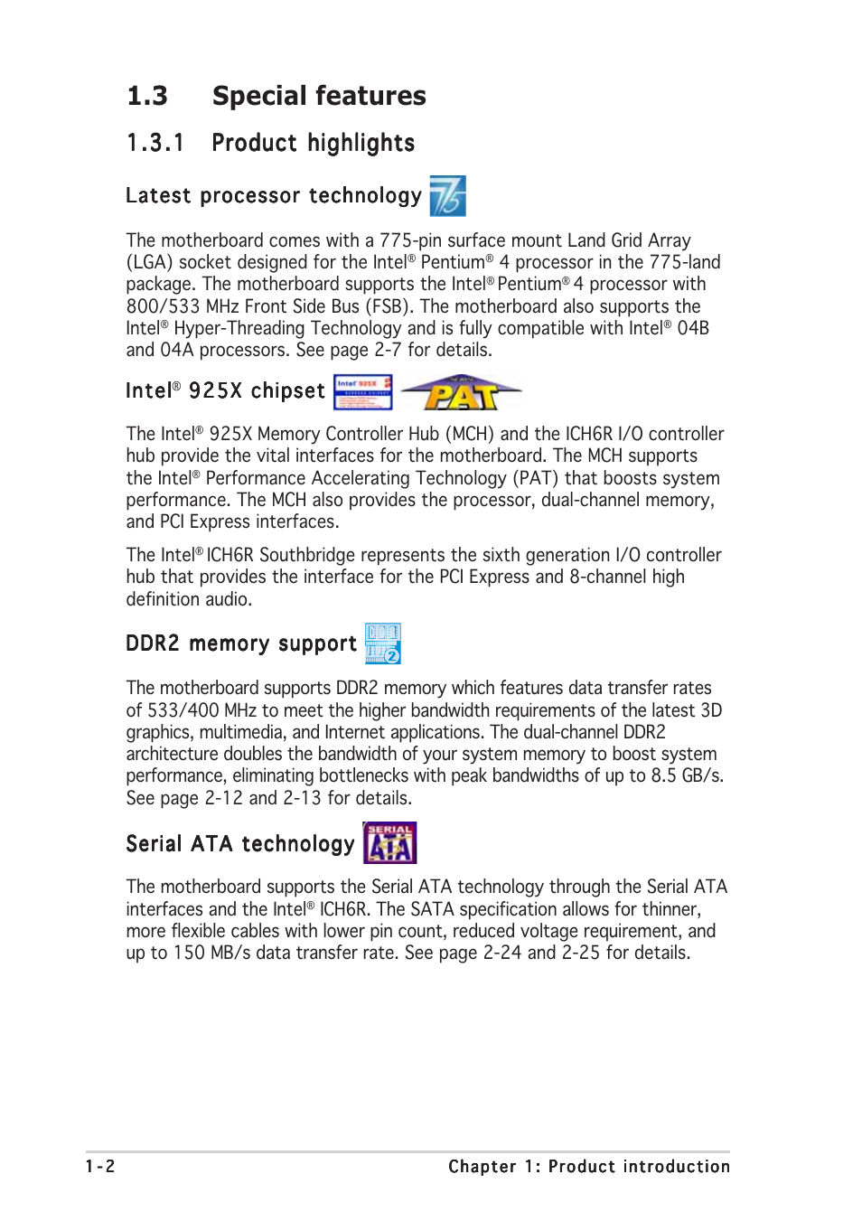 3 special features | Asus P5AD2 Premium User Manual | Page 16 / 152