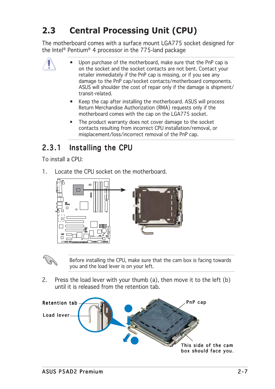 3 central processing unit (cpu) | Asus P5AD2 Premium User Manual | Page 29 / 152