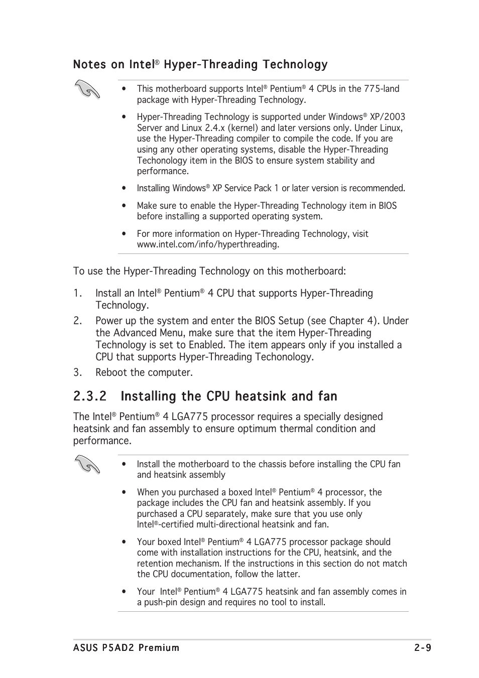 Hyper-threading technology | Asus P5AD2 Premium User Manual | Page 31 / 152