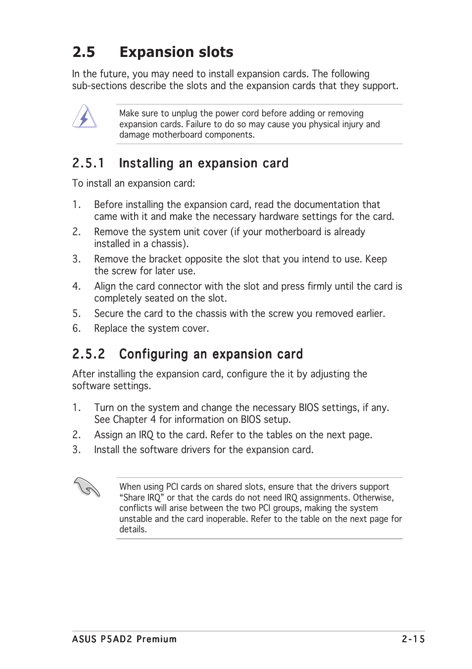 5 expansion slots | Asus P5AD2 Premium User Manual | Page 37 / 152