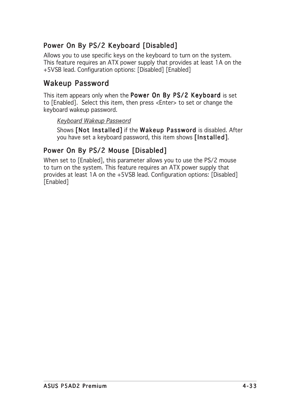 Wakeup password | Asus P5AD2 Premium User Manual | Page 99 / 152