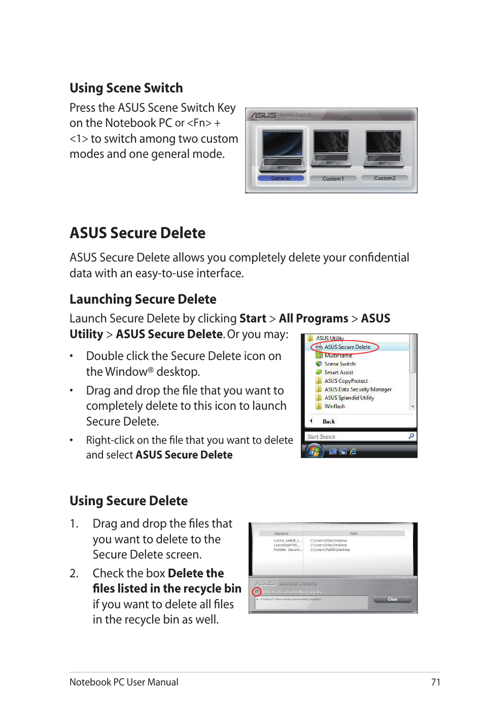 Asus secure delete | Asus P52Jc User Manual | Page 71 / 118