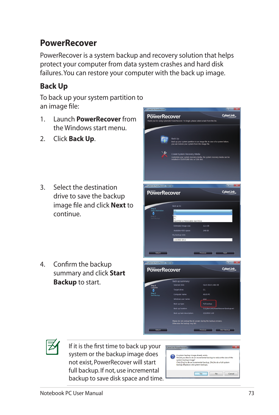 Powerrecover | Asus P52Jc User Manual | Page 73 / 118