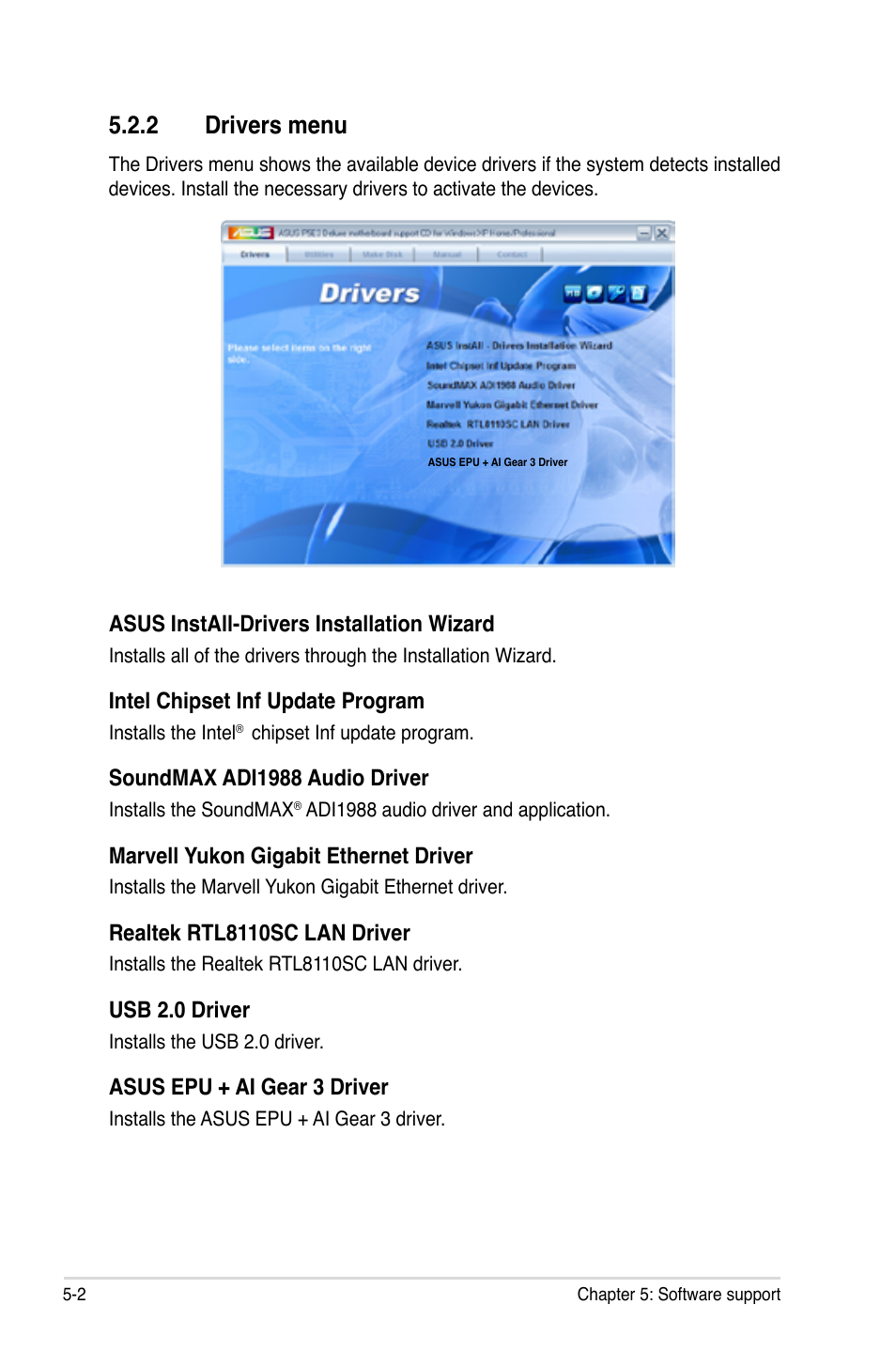 2 drivers menu | Asus P5E3 DELUXE/WiFi-AP User Manual | Page 114 / 186