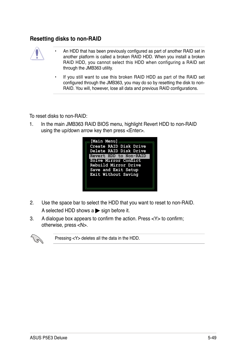 Resetting disks to non-raid | Asus P5E3 DELUXE/WiFi-AP User Manual | Page 161 / 186