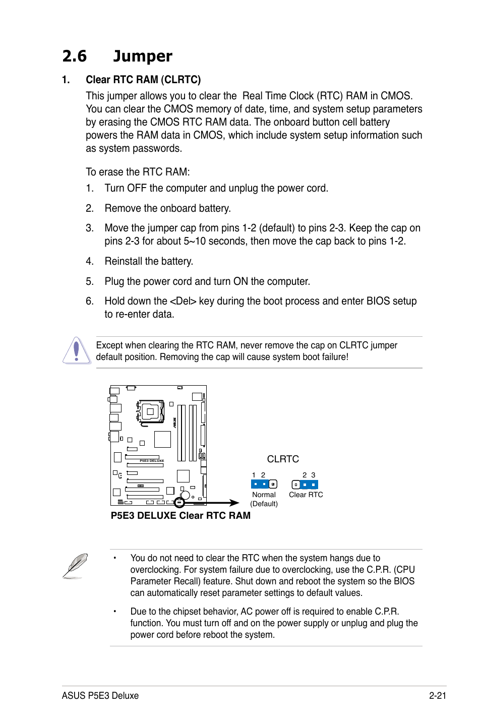 6 jumper | Asus P5E3 DELUXE/WiFi-AP User Manual | Page 47 / 186