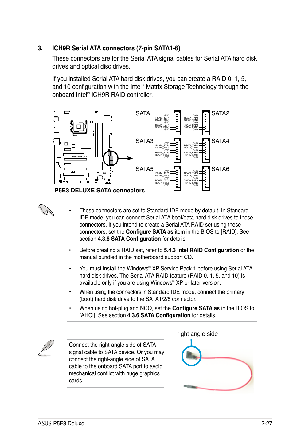 Ich9r raid controller, P5e3 deluxe sata connectors, Sata1 | Sata2, Sata3, Sata4, Sata5, Sata6 | Asus P5E3 DELUXE/WiFi-AP User Manual | Page 53 / 186