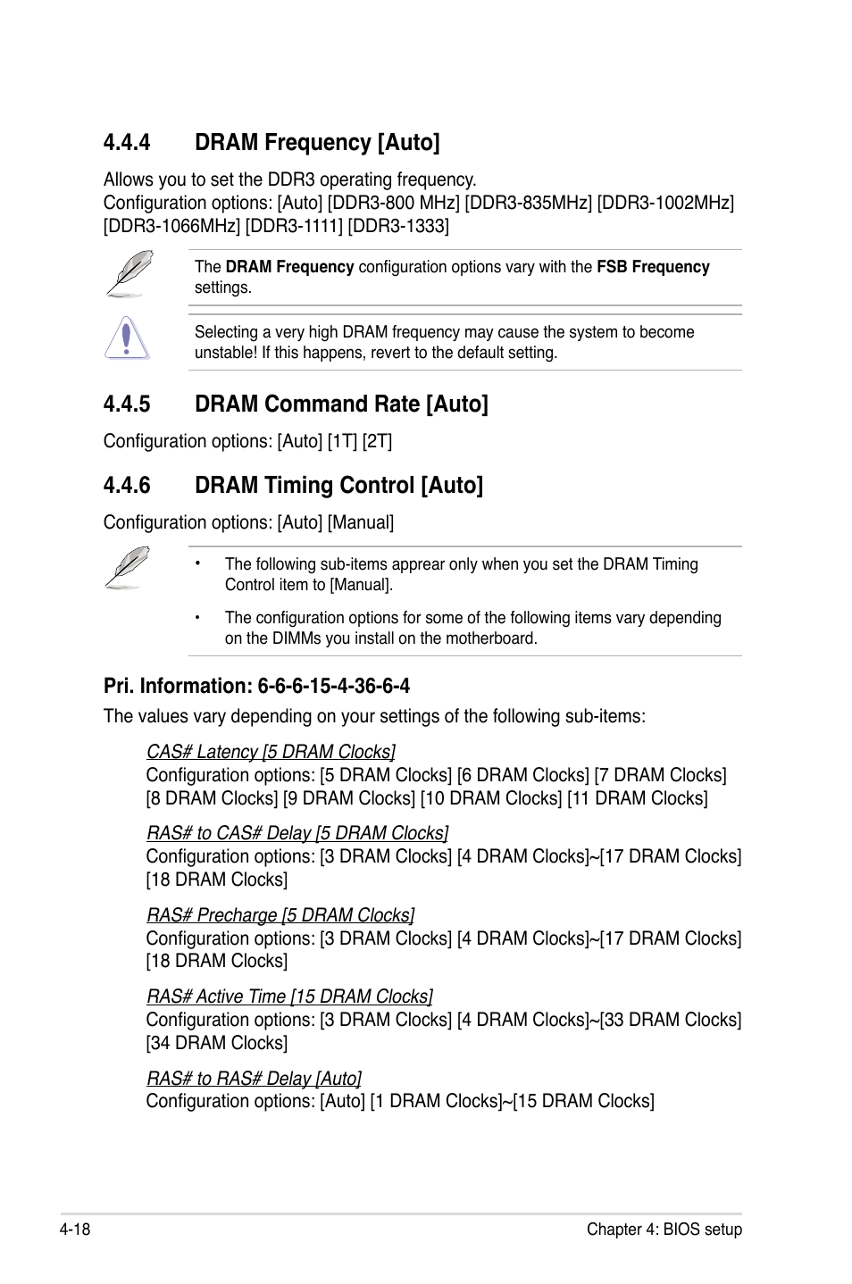 4 dram frequency [auto, 5 dram command rate [auto, 6 dram timing control [auto | Asus P5E3 DELUXE/WiFi-AP User Manual | Page 88 / 186