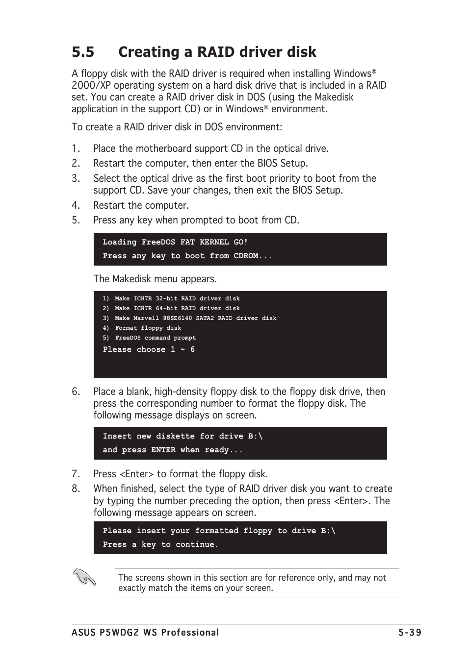 5 creating a raid driver disk | Asus P5WDG2 WS Professional User Manual | Page 145 / 170