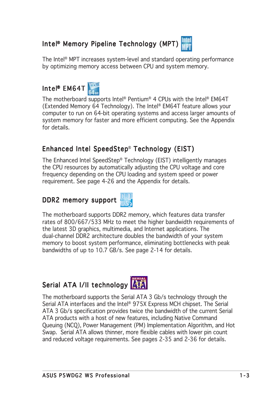 Asus P5WDG2 WS Professional User Manual | Page 19 / 170