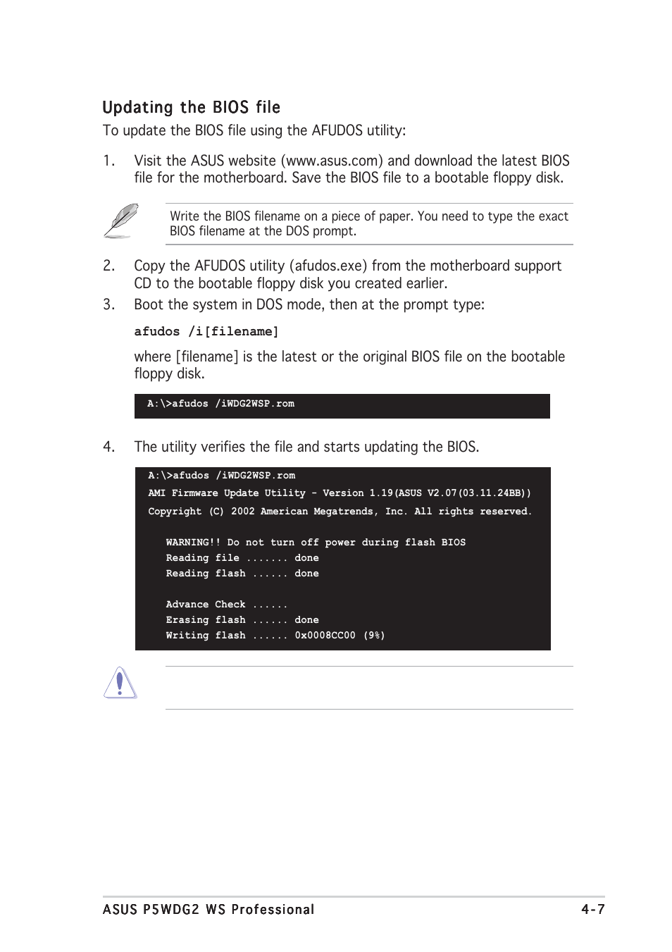 Updating the bios file | Asus P5WDG2 WS Professional User Manual | Page 81 / 170