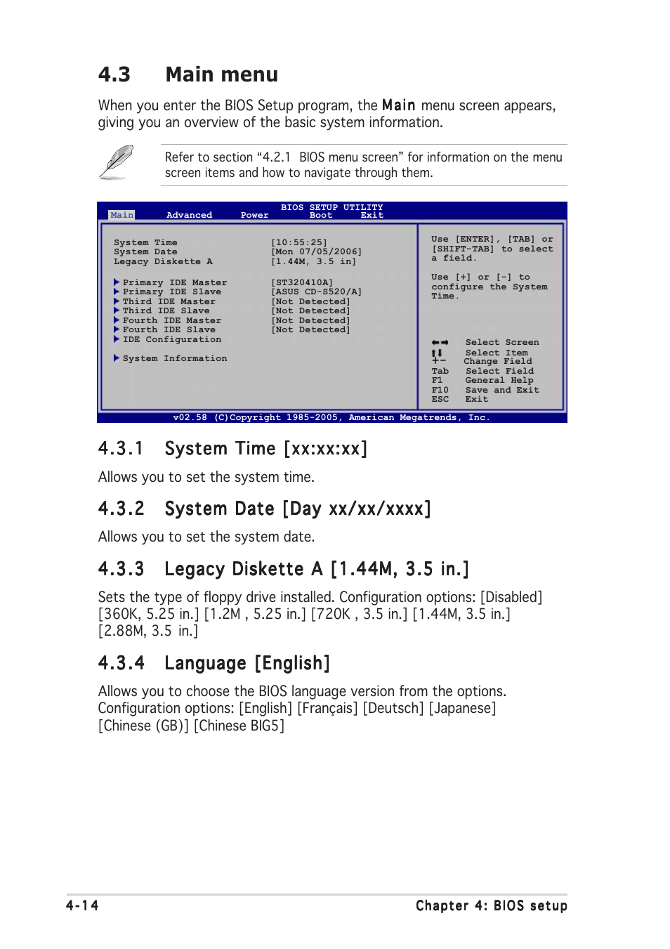 3 main menu | Asus P5WDG2 WS Professional User Manual | Page 88 / 170