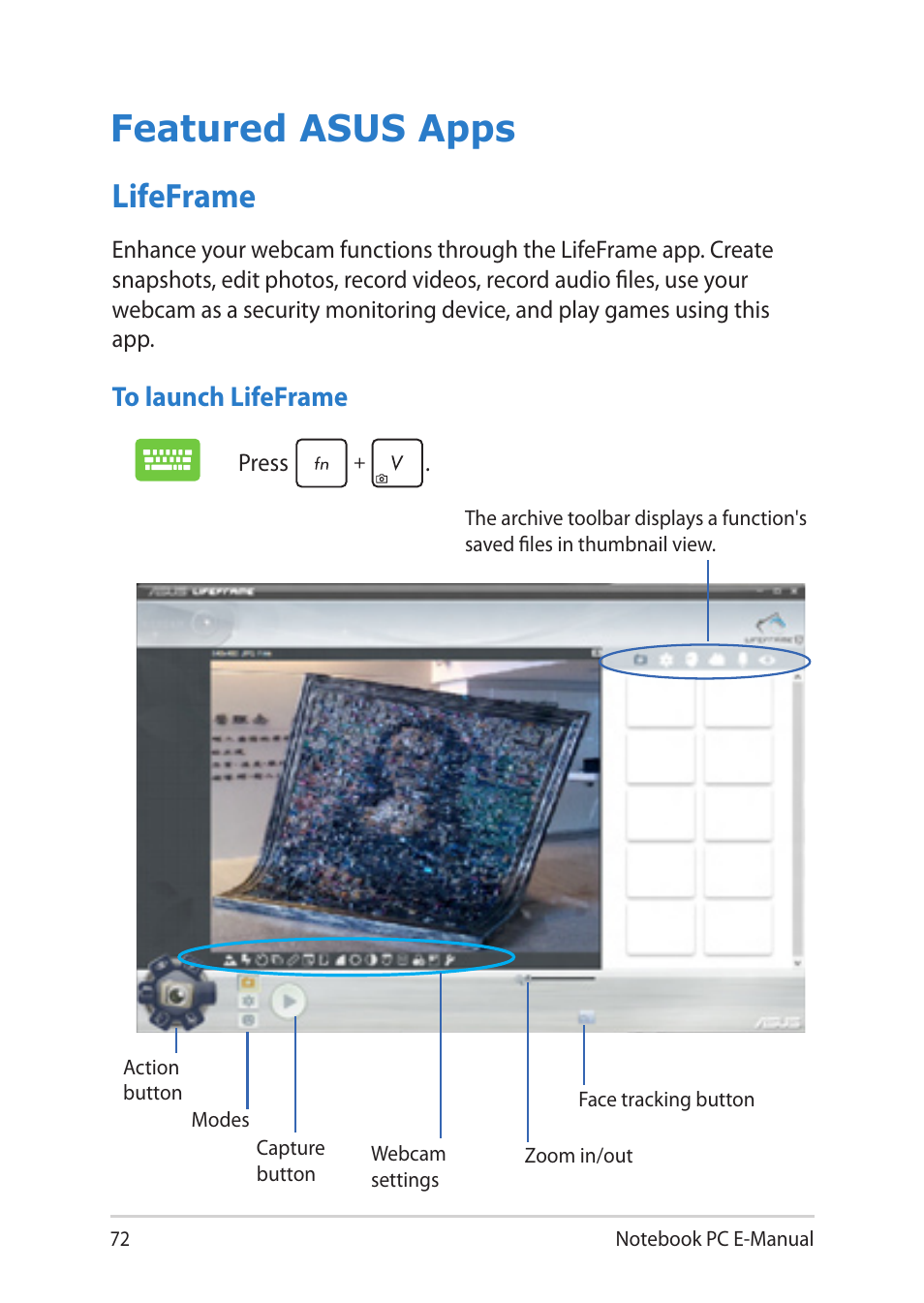 Featured asus apps, Lifeframe | Asus Y581CC User Manual | Page 72 / 128
