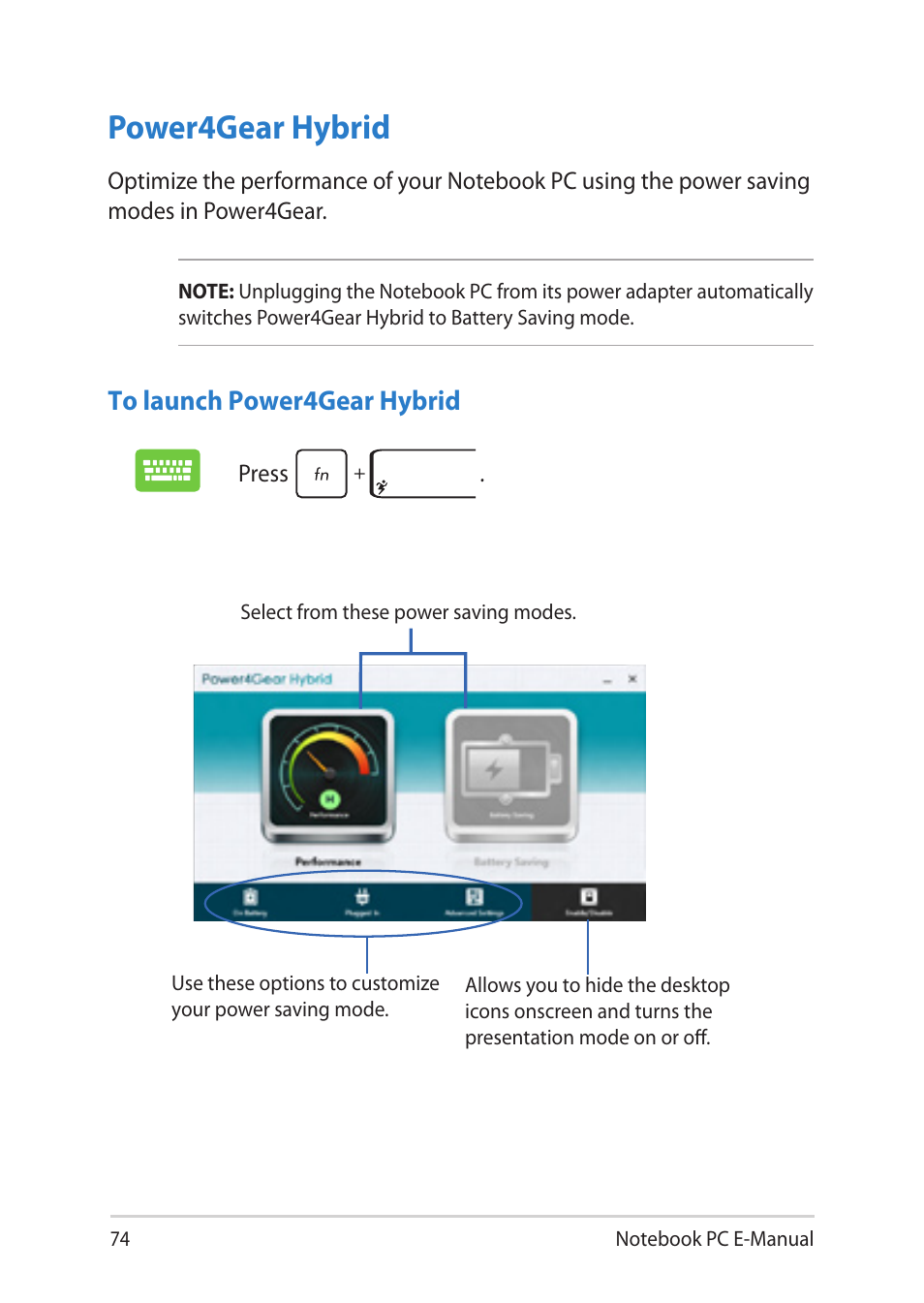 Power4gear hybrid | Asus Y581CC User Manual | Page 74 / 128