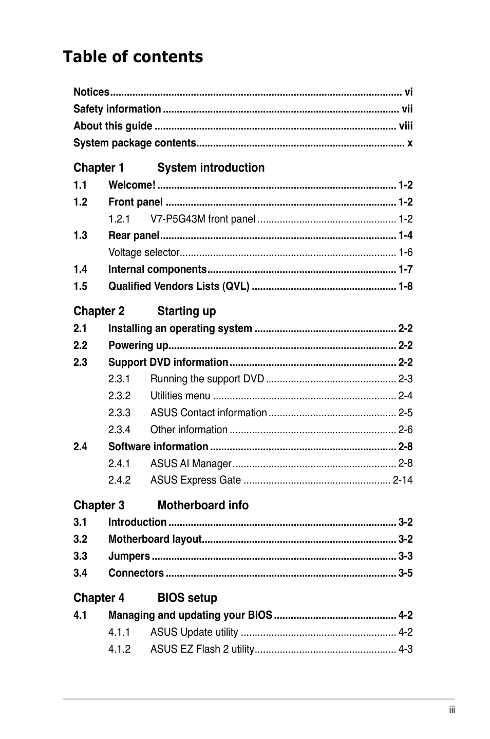 Asus V7-P5G43M User Manual | Page 3 / 80