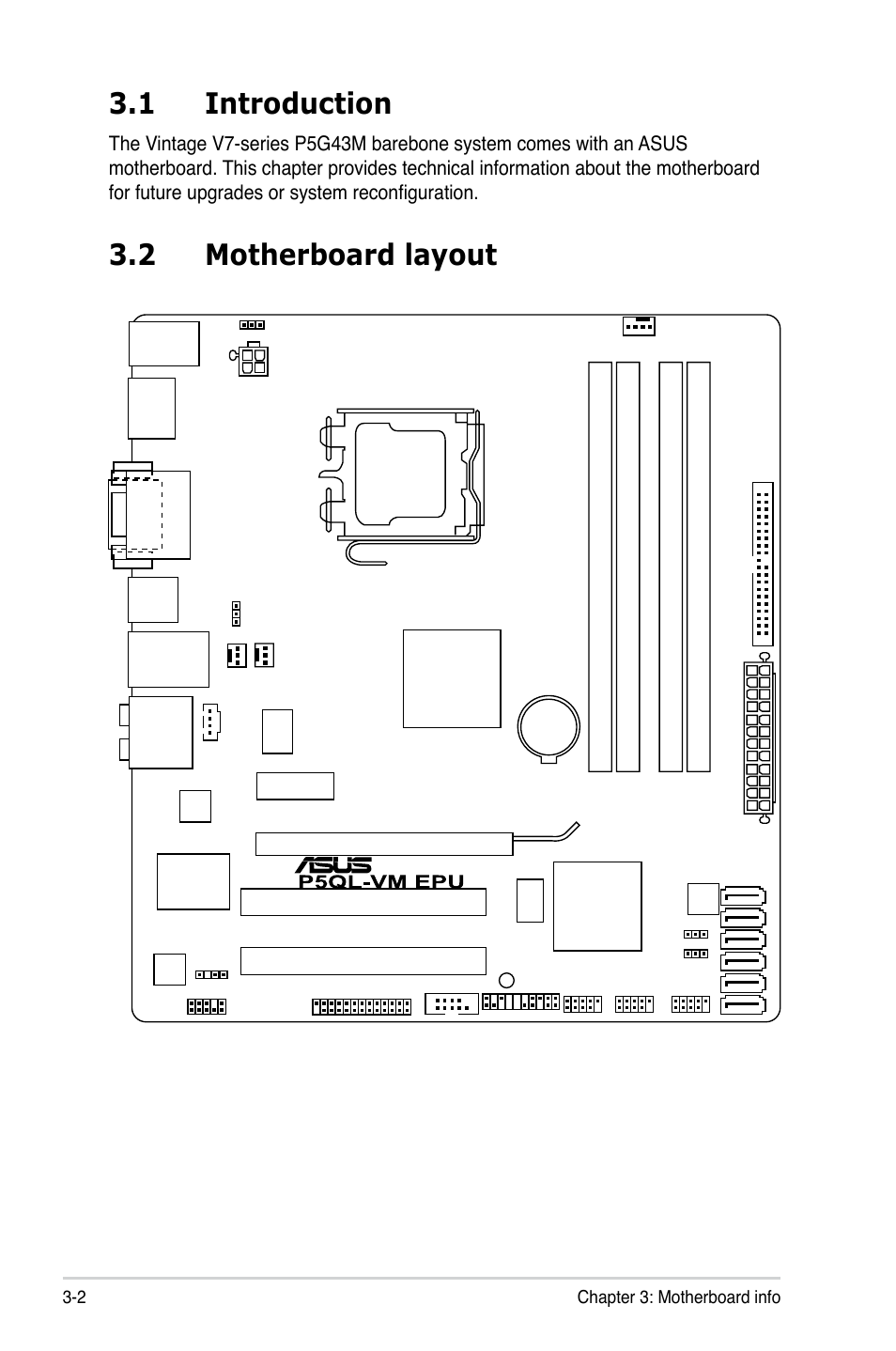 1 introduction, 2 motherboard layout | Asus V7-P5G43M User Manual | Page 46 / 80