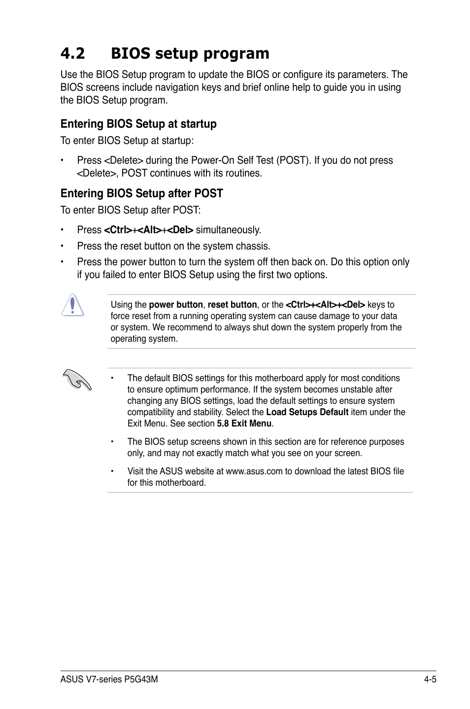 2 bios setup program | Asus V7-P5G43M User Manual | Page 61 / 80