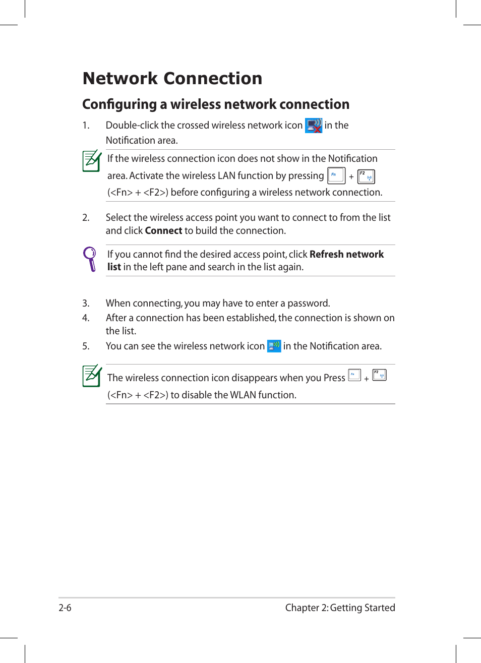 Network connection, Configuring a wireless network connection, Network connection -6 | Configuring a wireless network connection -6 | Asus Eee PC 1001PG User Manual | Page 26 / 62