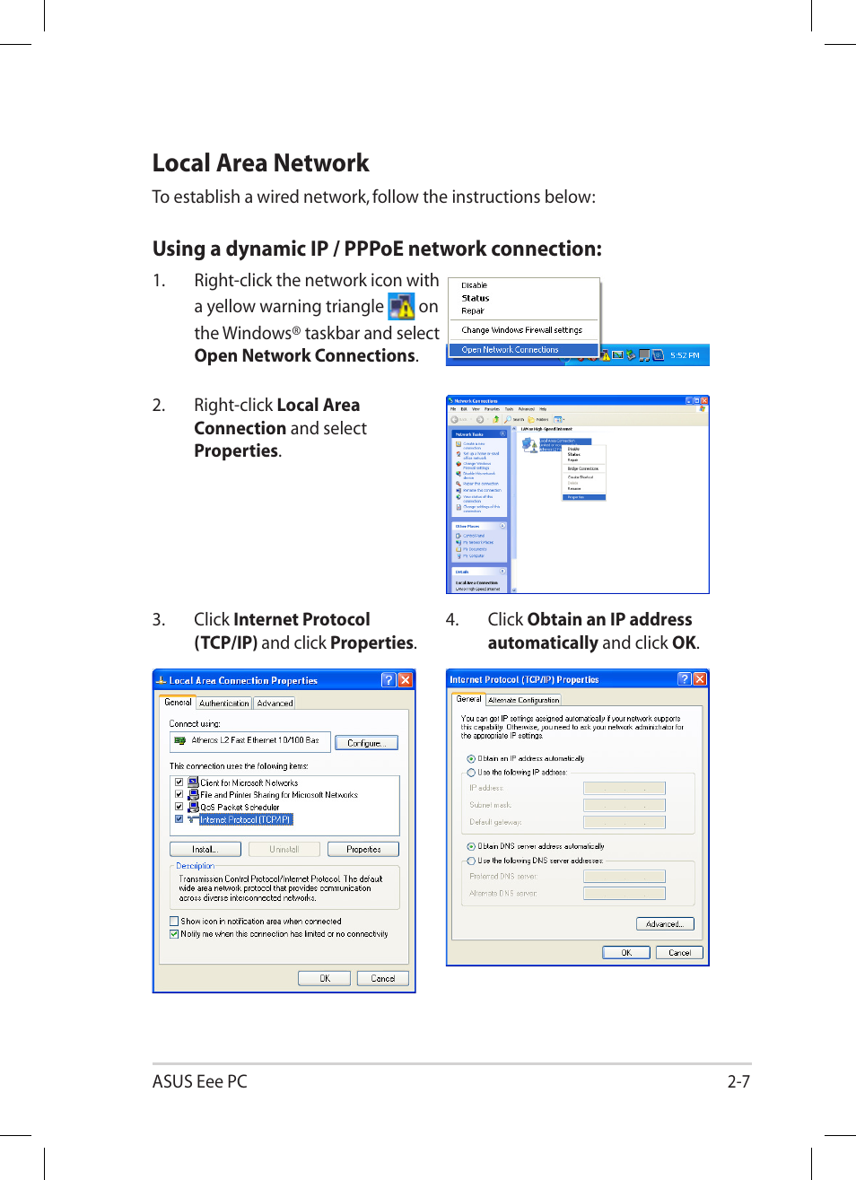 Local area network, Local area network -7 | Asus Eee PC 1001PG User Manual | Page 27 / 62