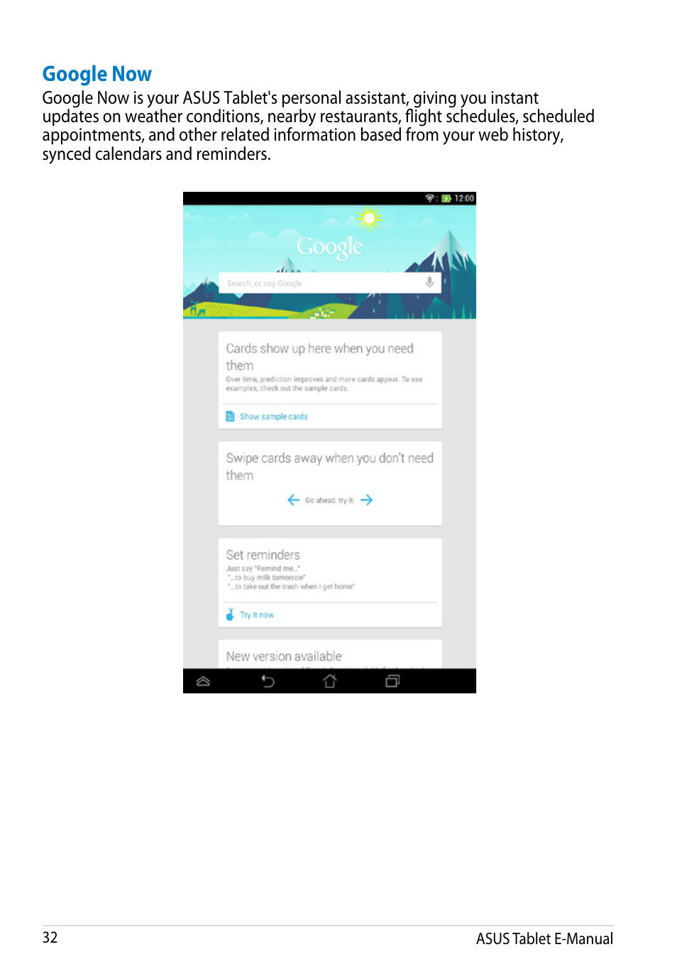 Google now | Asus MeMO Pad 8 User Manual | Page 32 / 96