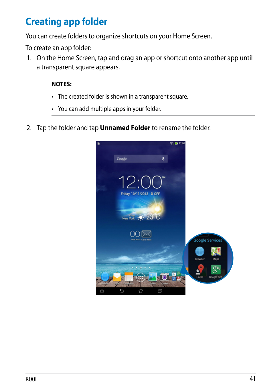 Creating app folder | Asus MeMO Pad 8 User Manual | Page 41 / 96