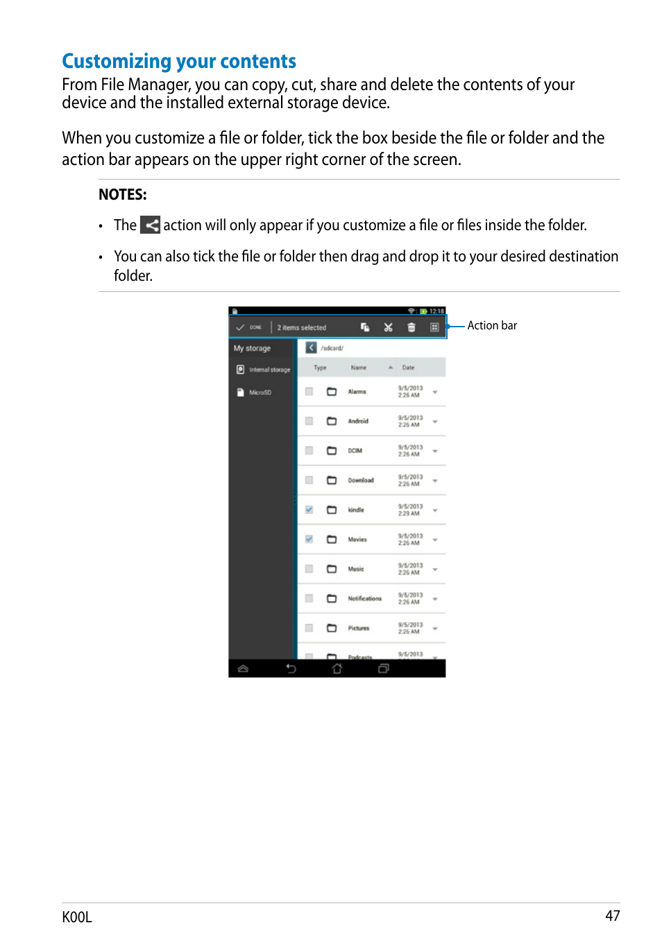 Customizing your contents | Asus MeMO Pad 8 User Manual | Page 47 / 96