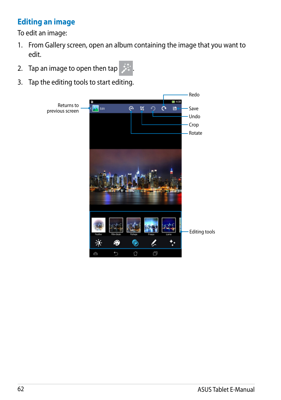 Editing an image | Asus MeMO Pad 8 User Manual | Page 62 / 96