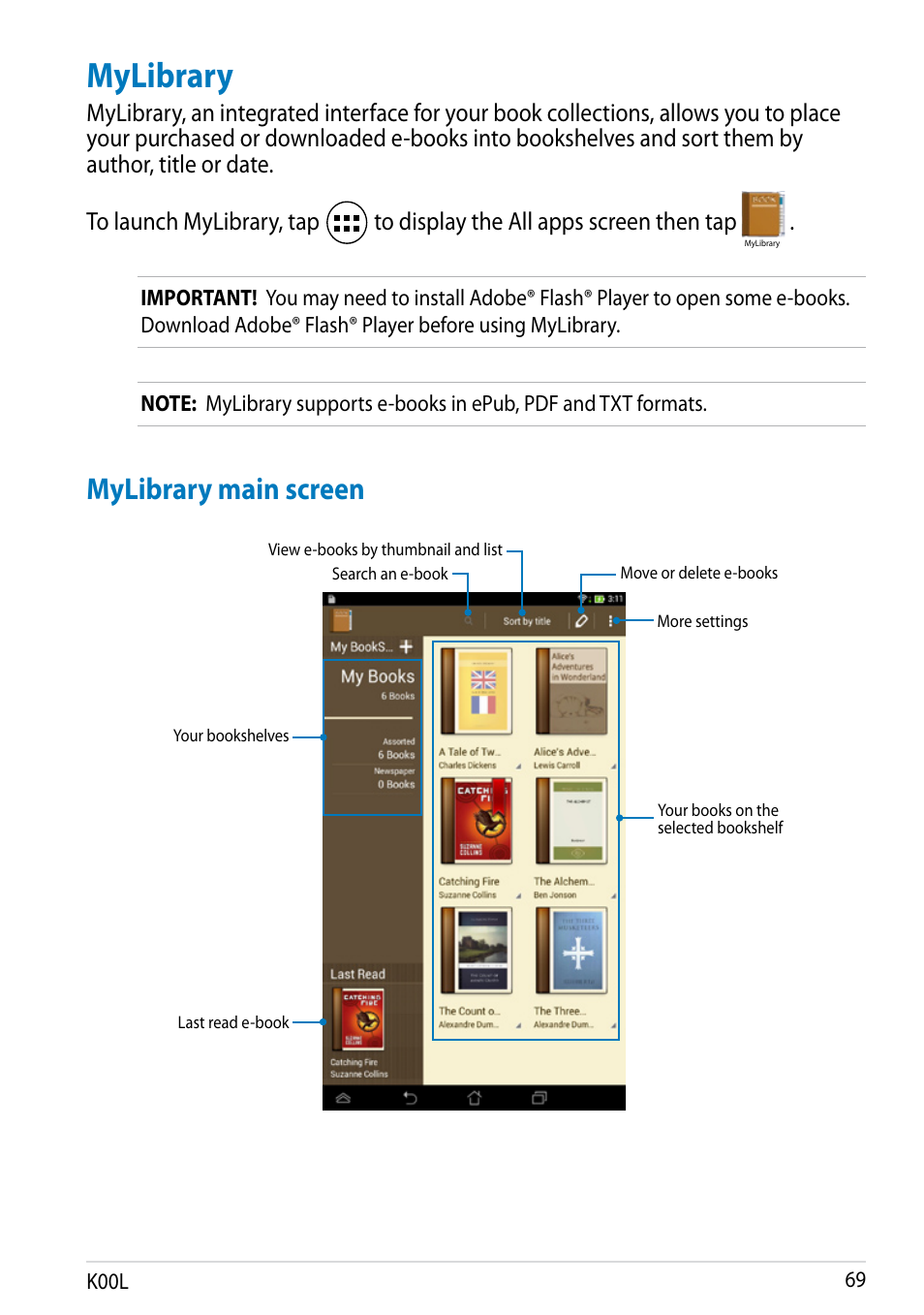 Mylibrary, Mylibrary main screen | Asus MeMO Pad 8 User Manual | Page 69 / 96