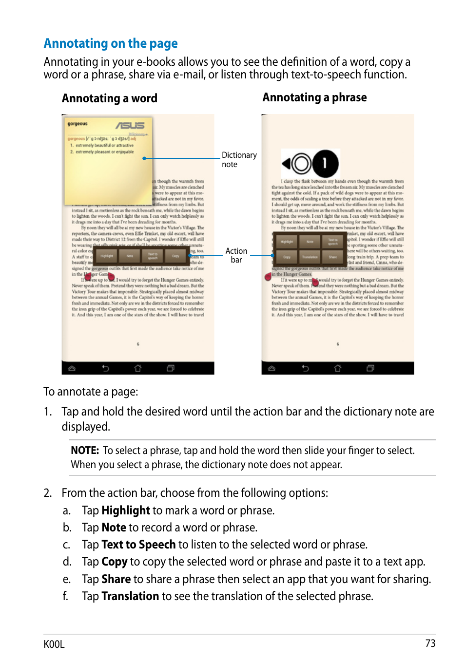 Annotating on the page | Asus MeMO Pad 8 User Manual | Page 73 / 96