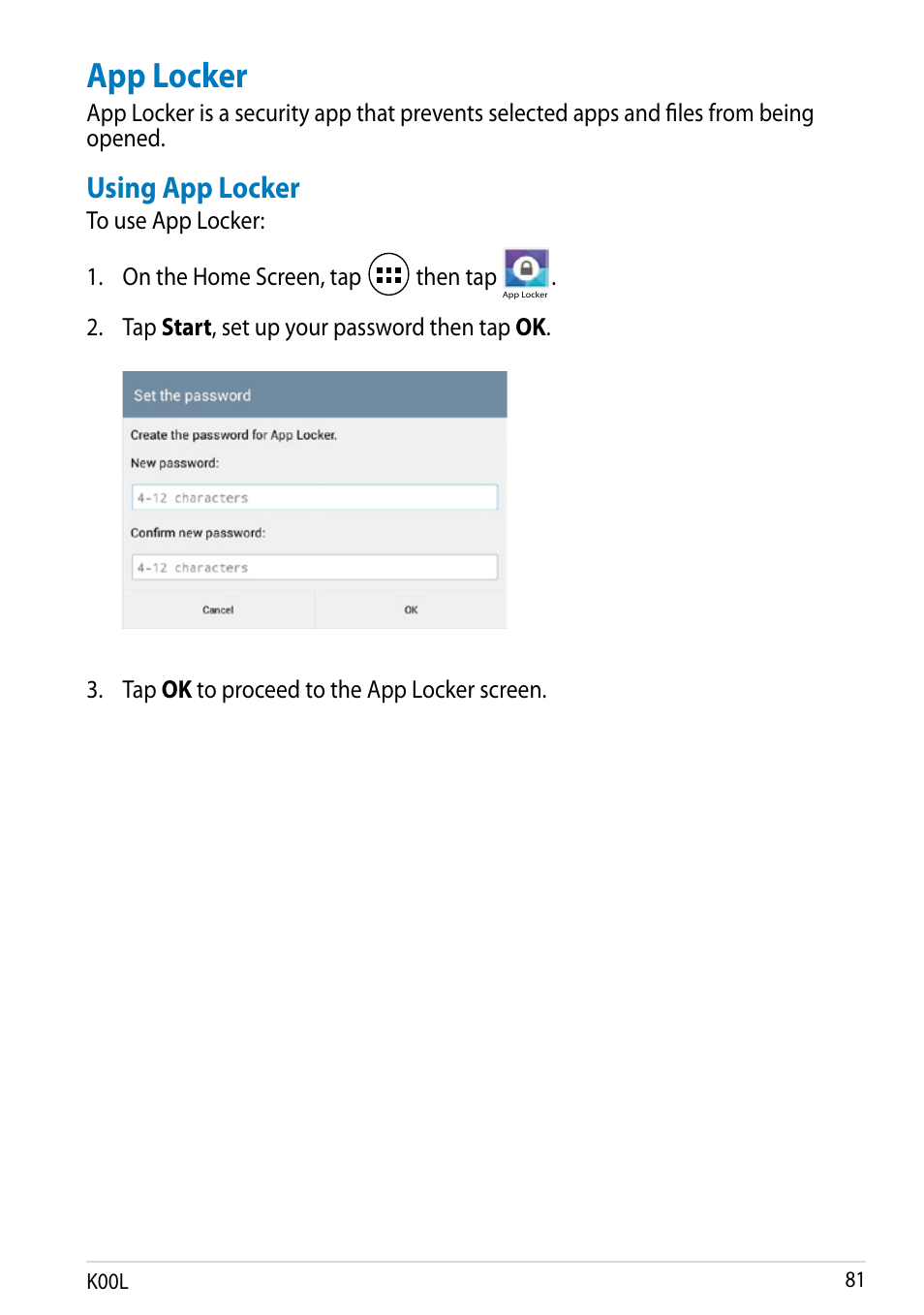 App locker, Using app locker | Asus MeMO Pad 8 User Manual | Page 81 / 96