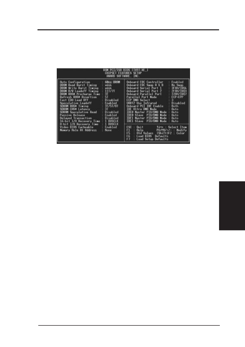 Iv. bios software, Chipset features setup | Asus TX97-XE User Manual | Page 45 / 64