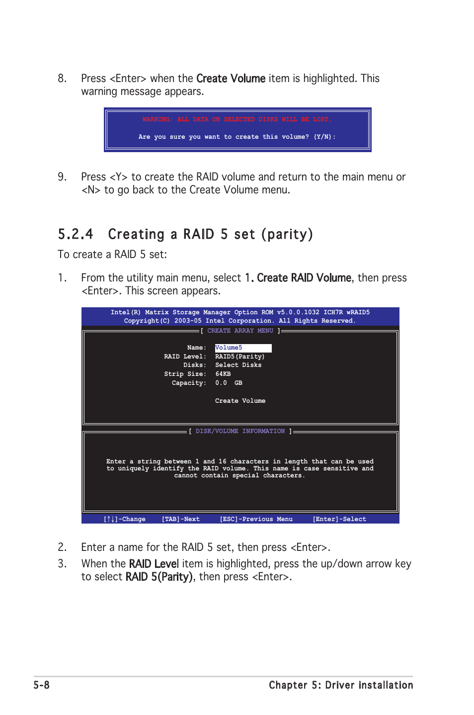 4 creating a raid 5 set (parity) | Asus P5MT-C User Manual | Page 102 / 154