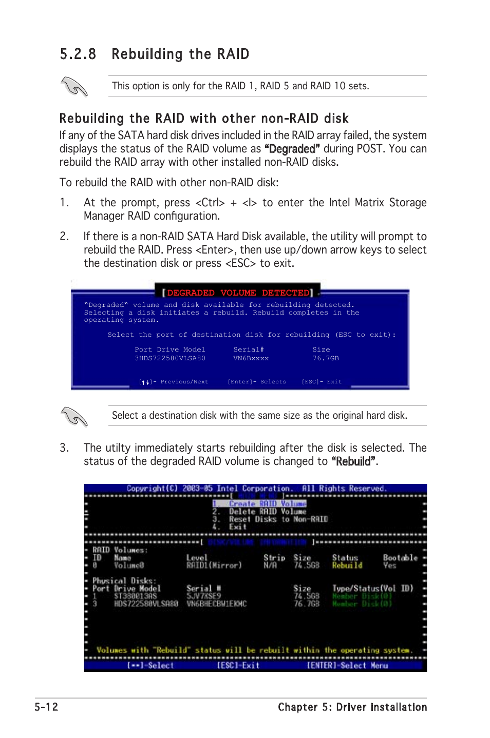 8 rebuilding the raid, Rebuilding the raid with other non-raid disk | Asus P5MT-C User Manual | Page 106 / 154