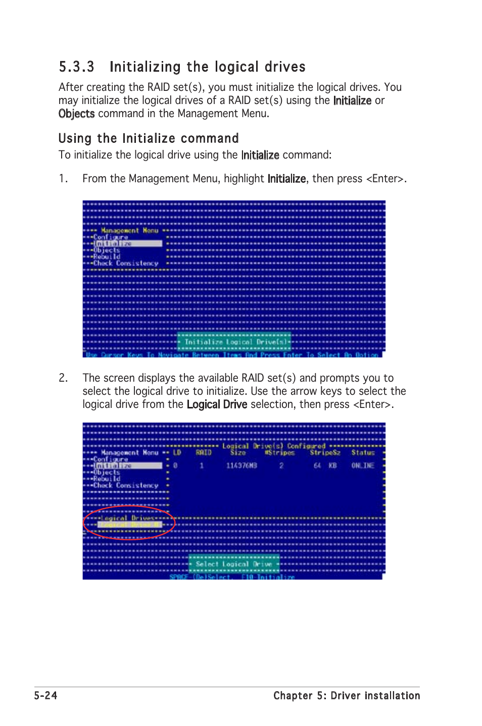 3 initializing the logical drives | Asus P5MT-C User Manual | Page 118 / 154