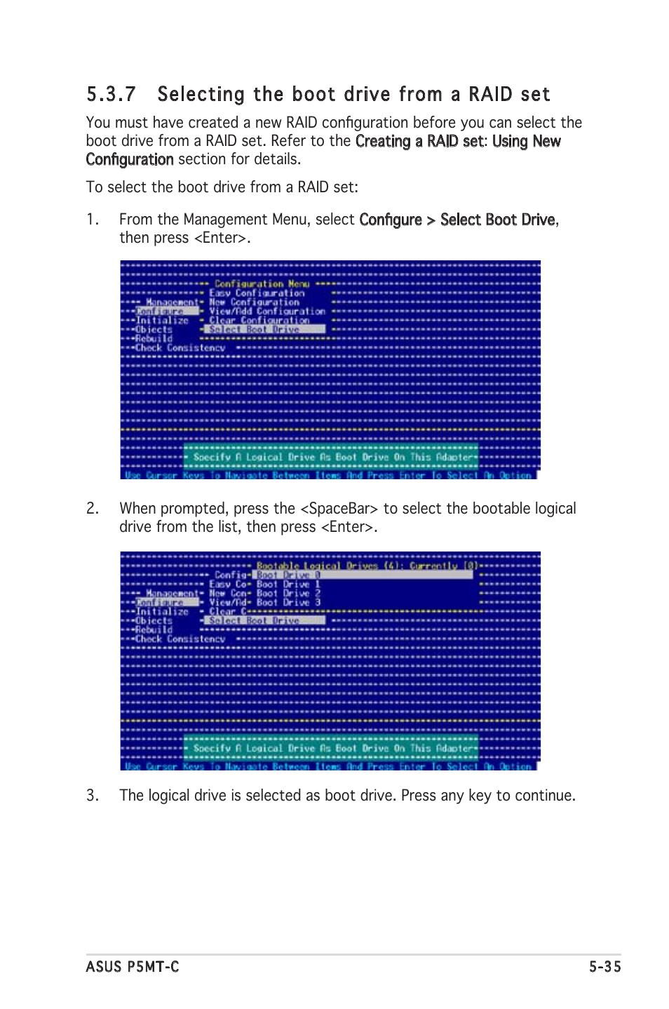 7 selecting the boot drive from a raid set | Asus P5MT-C User Manual | Page 129 / 154