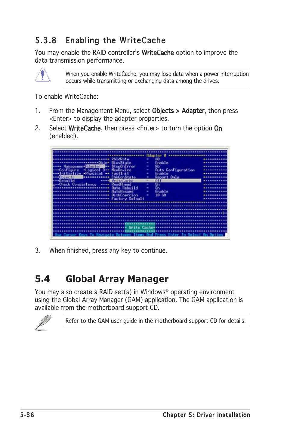 4 global array manager, 8 enabling the writecache | Asus P5MT-C User Manual | Page 130 / 154