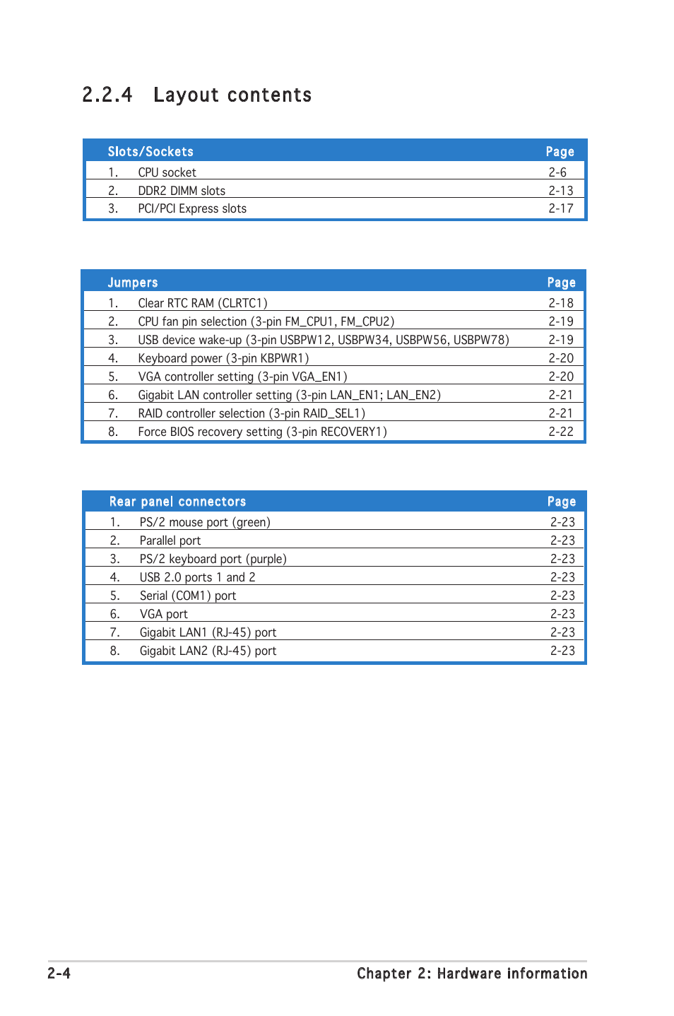 4 layout contents | Asus P5MT-C User Manual | Page 24 / 154