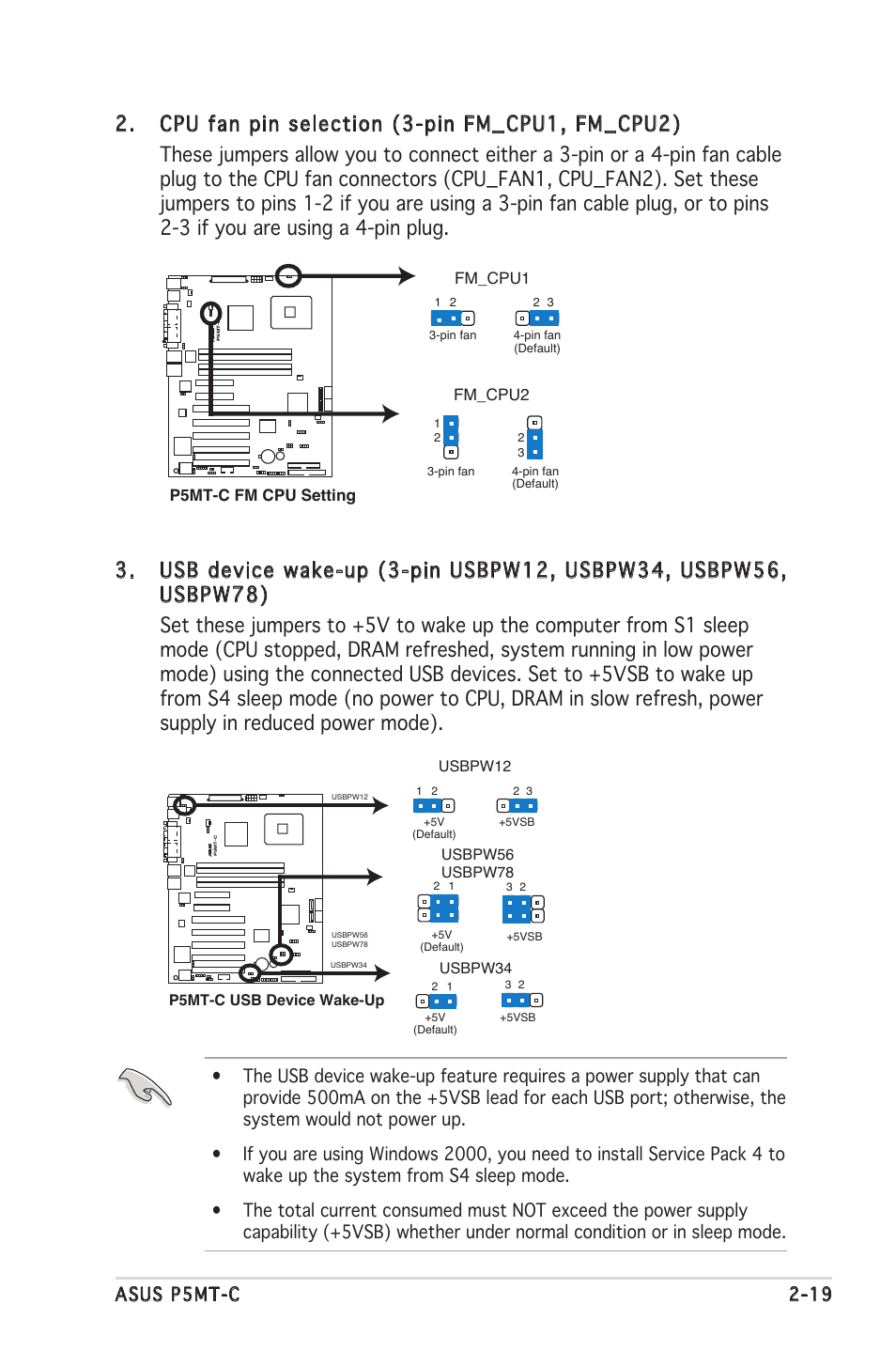 Asus p5mt-c 2-19, P5mt-c fm cpu setting fm_cpu2 fm_cpu1 | Asus P5MT-C User Manual | Page 39 / 154