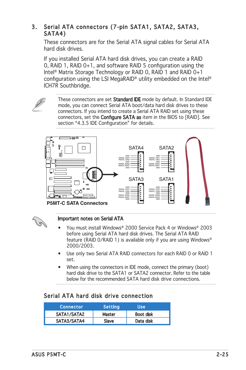 Utility embedded on the intel, Asus p5mt-c 2-25, Sata1 | Sata4, Sata3 | Asus P5MT-C User Manual | Page 45 / 154