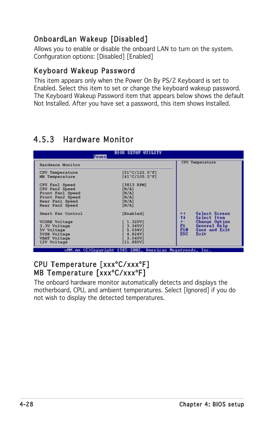 3 hardware monitor, Onboardlan wakeup [disabled, Keyboard wakeup password | Asus P5MT-C User Manual | Page 84 / 154