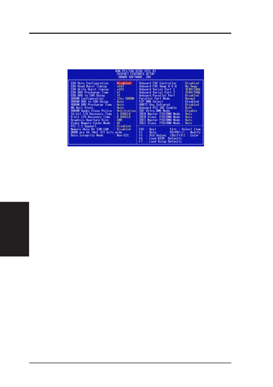 Iv. bios software, Chipset features setup | Asus P2L-B User Manual | Page 44 / 64