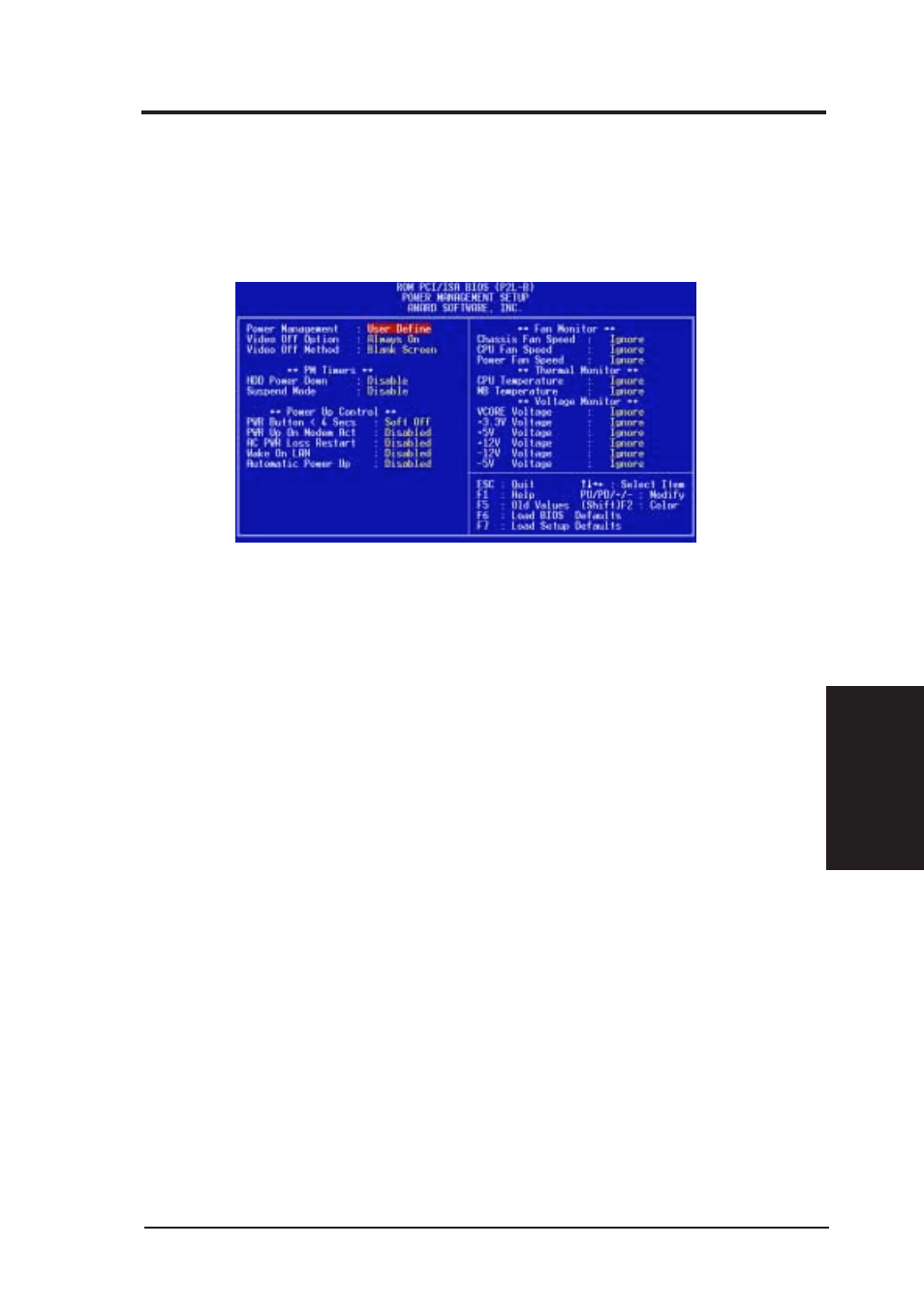 Iv. bios software, Power management setup | Asus P2L-B User Manual | Page 47 / 64