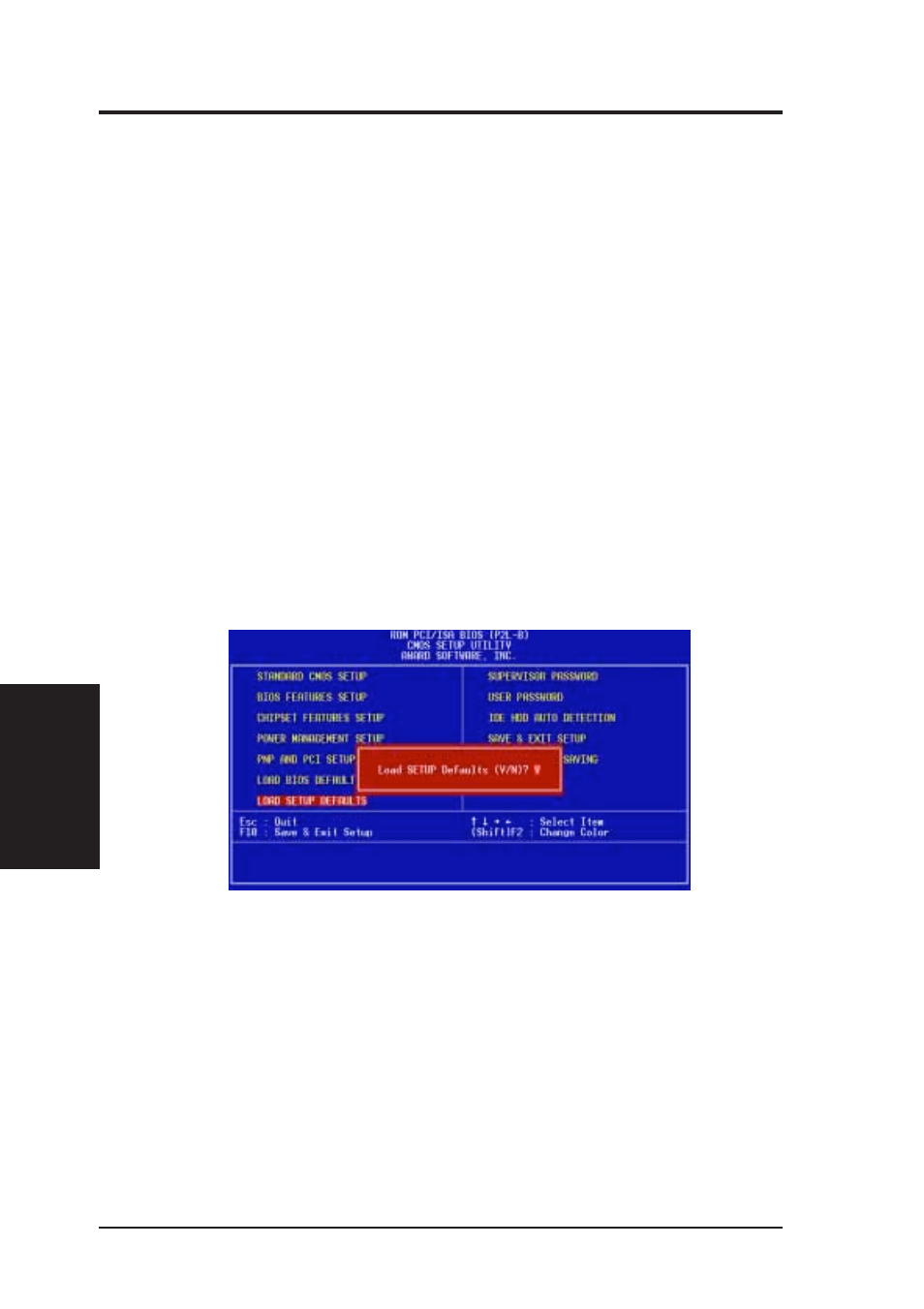 Iv. bios software, Load bios defaults, Load setup defaults | Asus P2L-B User Manual | Page 52 / 64