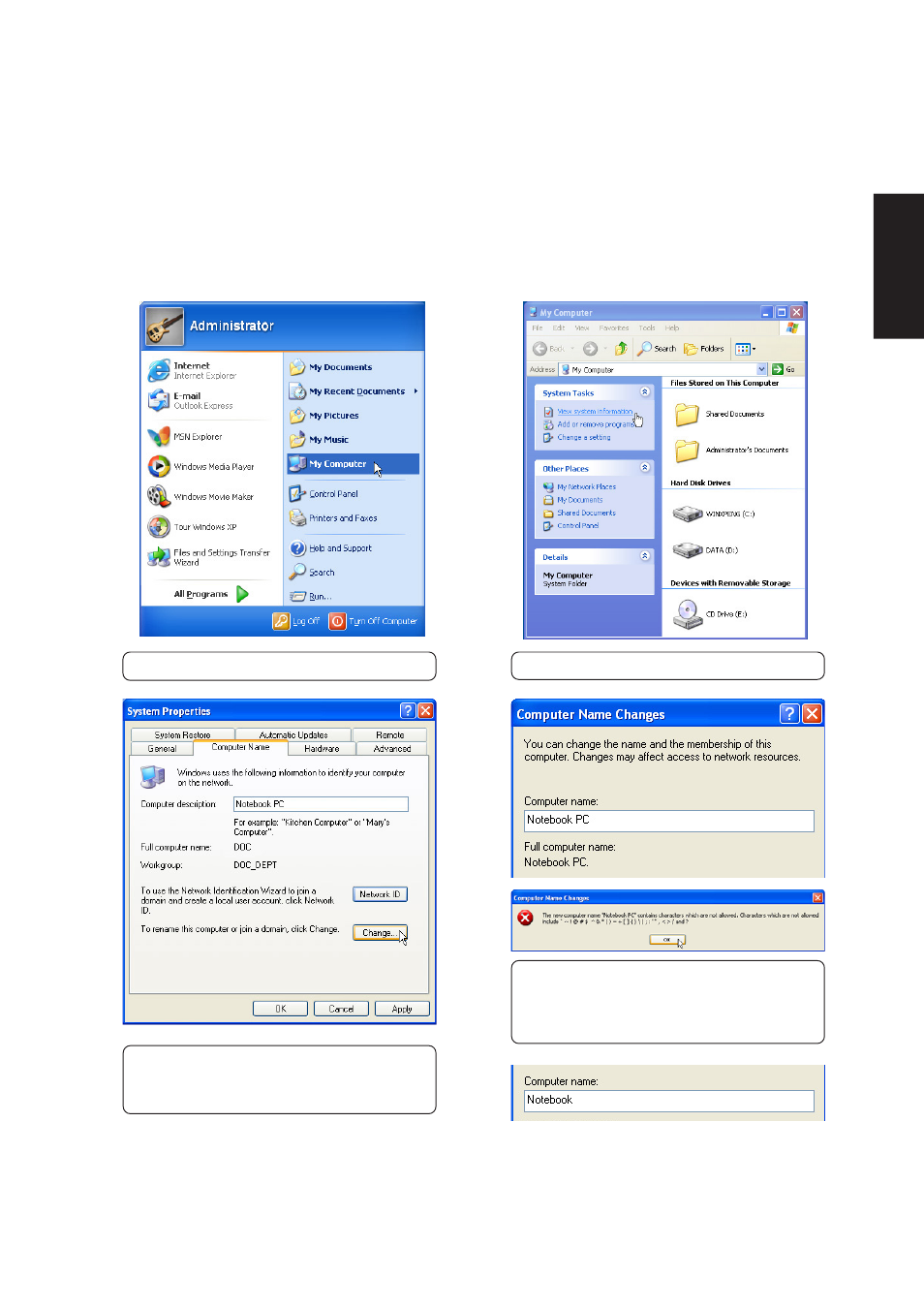 Configuring your lan, Joining a domain or workgroup (windows xp) | Asus A2Dc User Manual | Page 32 / 120