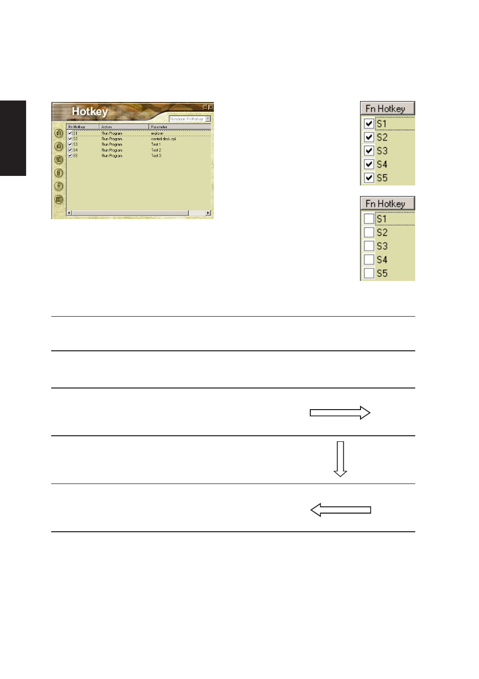 Actions descriptions examples, Hotkey utility actions | Asus A2Dc User Manual | Page 49 / 120